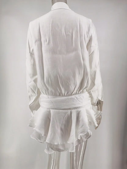 Sexy See through chiffon White summer dress women  elegant party Shirt dress new birthday evening midi short dresses vestido