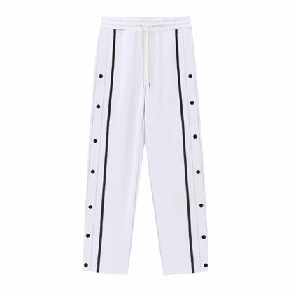 Daily Leisure Loose Solid Color Mens Pants Stylish Patchwork Side Button Design Men Straight Trousers Fall Fashion Lace-up Pants