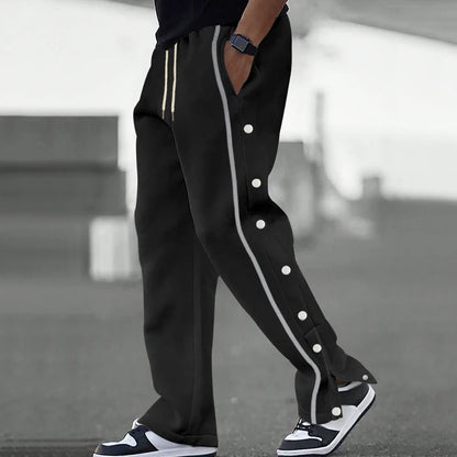 Daily Leisure Loose Solid Color Mens Pants Stylish Patchwork Side Button Design Men Straight Trousers Fall Fashion Lace-up Pants
