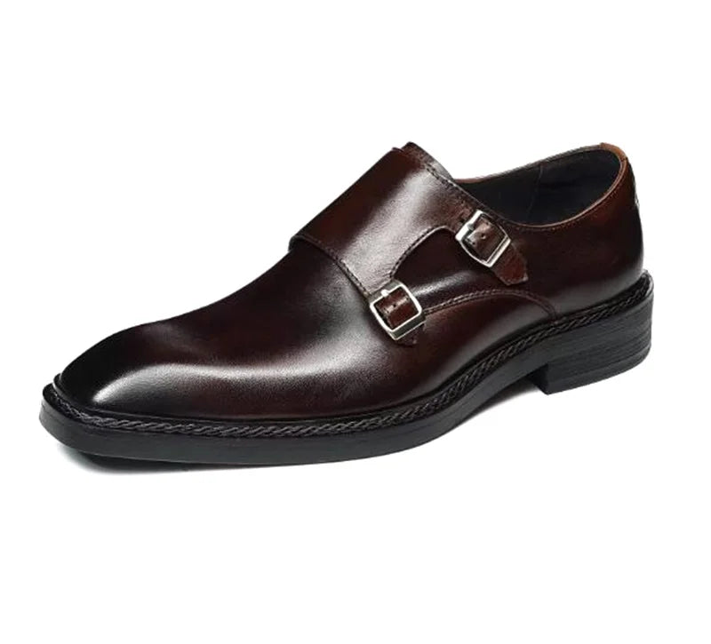 Hochwertige Herrenschuhe aus Rindsleder, eckige Zehenpartie, Doppel-Monk-Strap, Herren-Businessschuhe zum Hineinschlüpfen