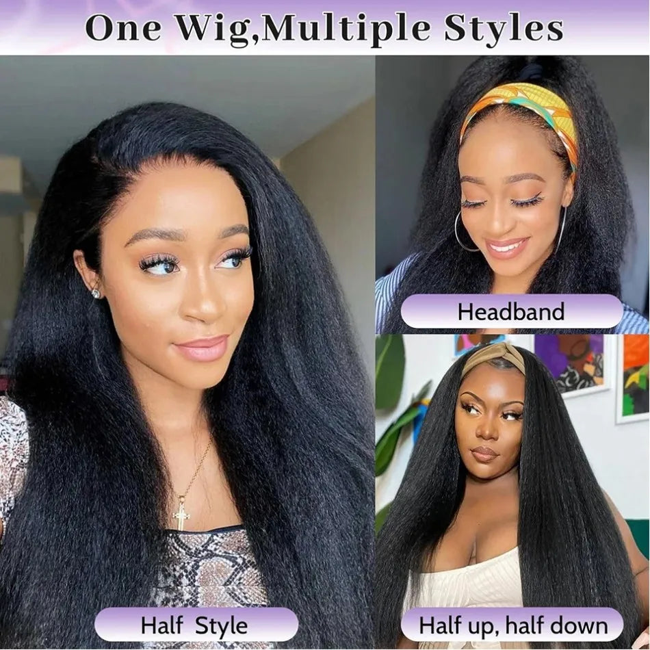 250 Density Kinky Straight Half Wigs Human Hair Flip Over Gluless 3 In 1 Half Wig With Drawstring 40 Inch Wear And Go For Women