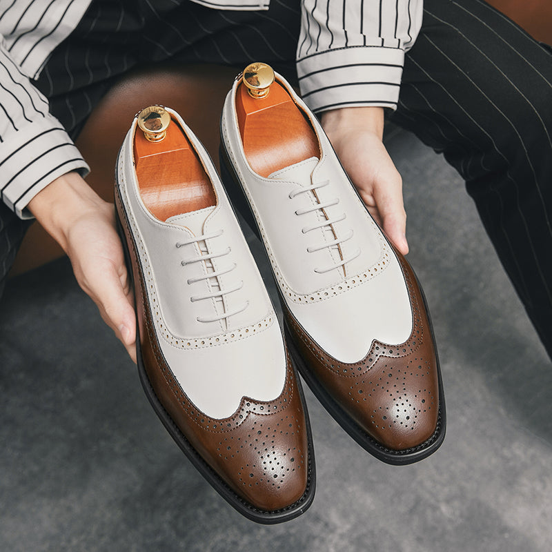 Herren Brogue-Schuhe mit Flügelkappe, Business-Oxford-Schuhe zweifarbig für Hochzeitsfeiern