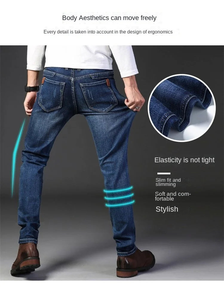 New Fashion Spring Autumn Men's Stretch Slim Jeans Casual Denim Luxury Clothing Men Designer Jeans Designer Clothes Cowboy Pants