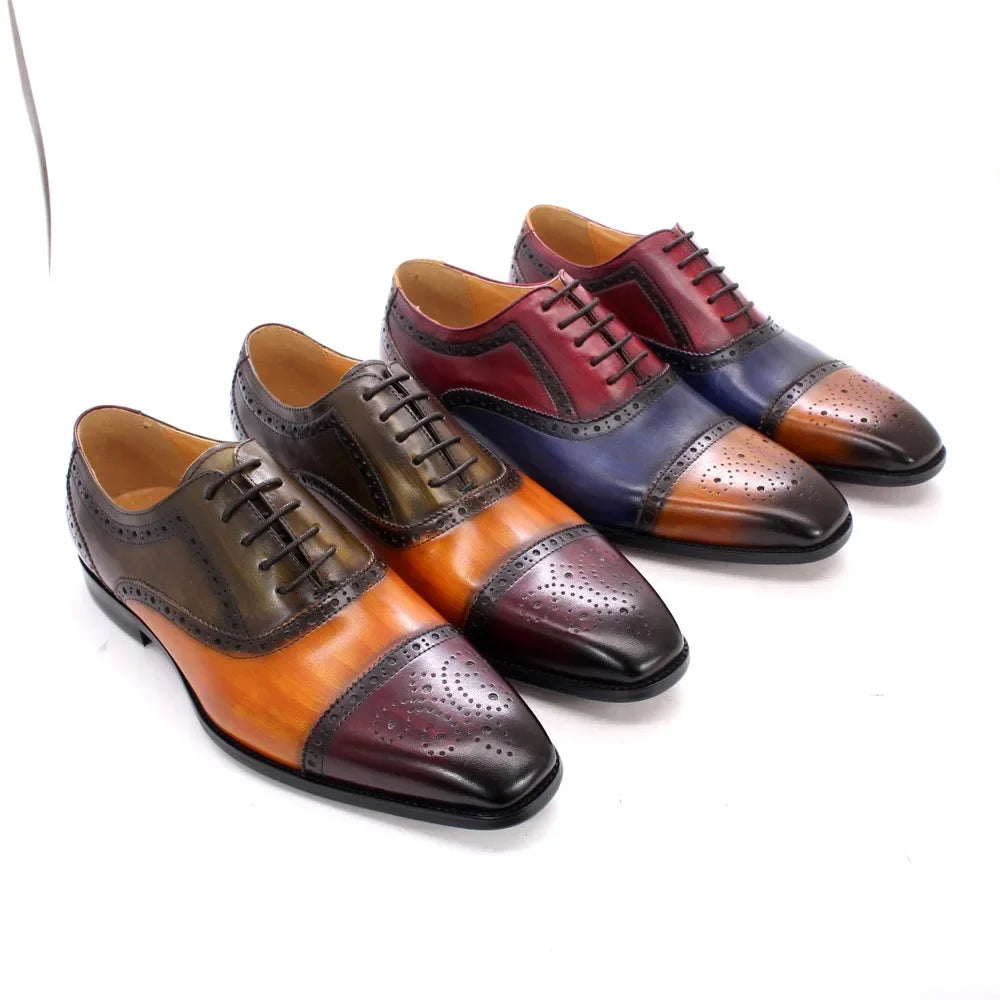 Herren dreifarbige Oxford-Schuhe Britische Leder-Abendschuhe Mode Chelsea High-End Herren handgefertigte Lederschuhe Zapatillas Hombre