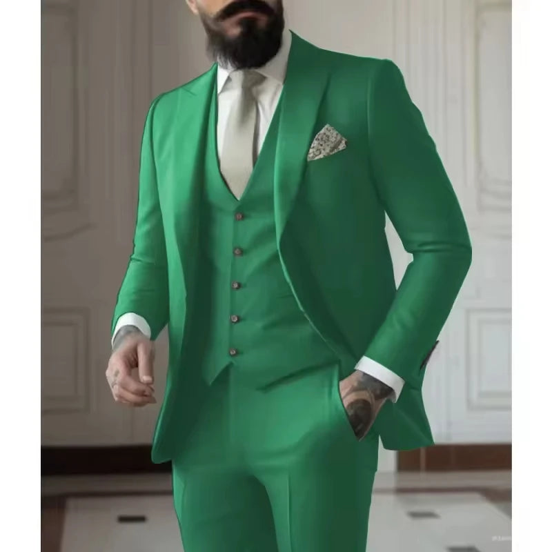 Sage Green Men's Slim Fit 3 Piece Suits (Jacket+Vest+Pant) Wedding Groom Tuxedos Prom Formal Male Party Blazers