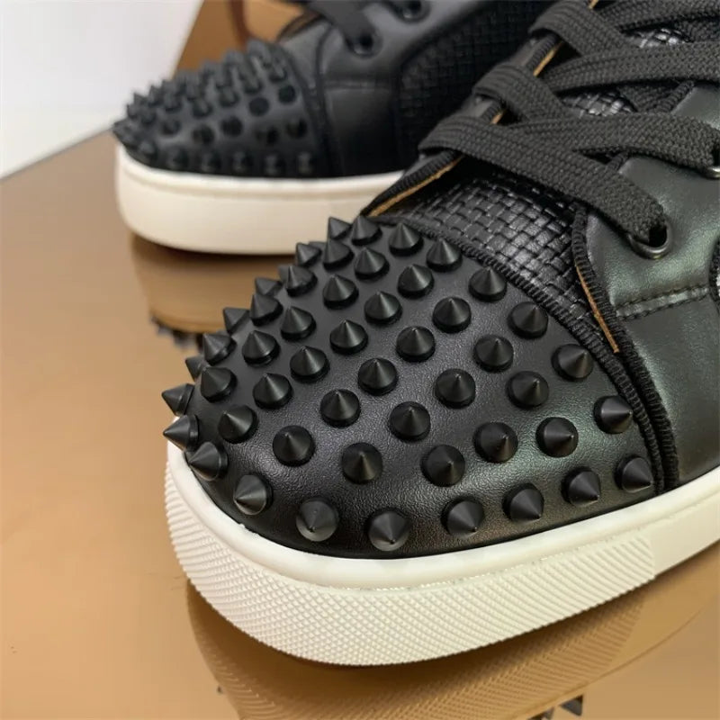 Men's Shoes, Rivet Shoes, Designer Luxury Shoes, Breathable Woven High-top Casual Board Shoes with Red Soles for Men and Women