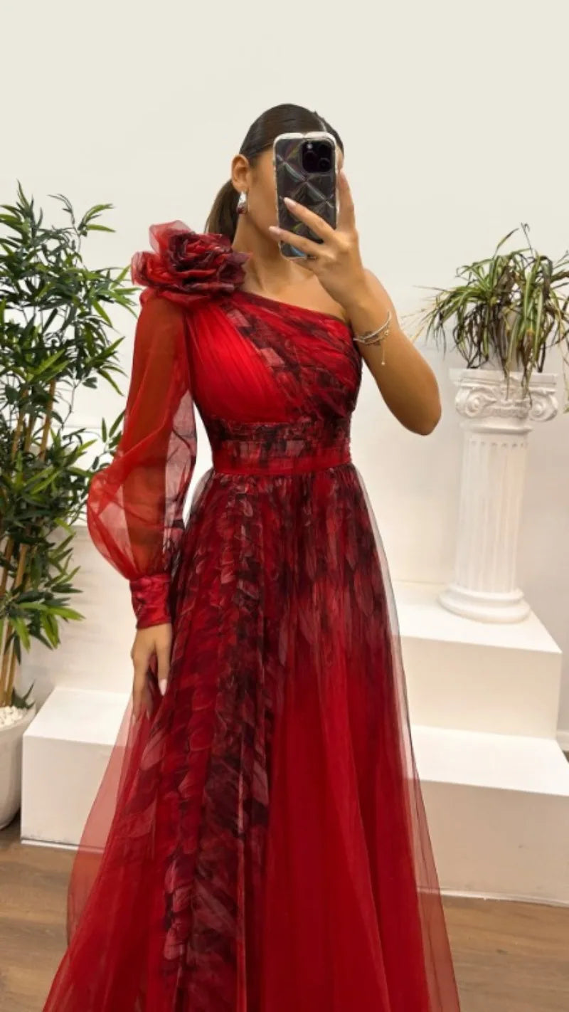 2025 Women Evening Dress Off Shoulder Pleated Long Lantern Sleeve Split Hem Maxi Dress Rhinestone Decor High Waist Party Dresses