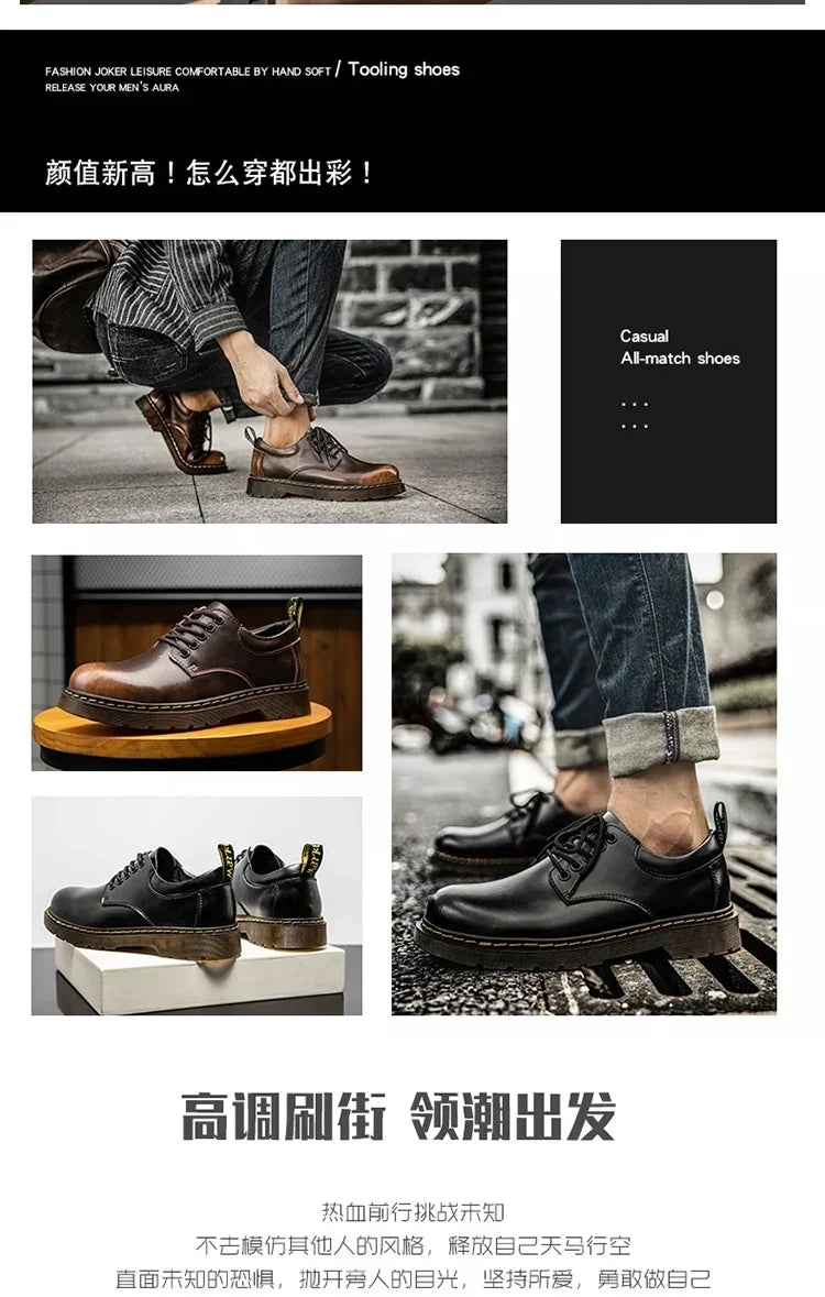 Fashion Comfortable Round Toe Walking Elegant Shoes Spring Shoes Men Genuine Leather Casual Outdoor Wear-Resistant Work Shoes
