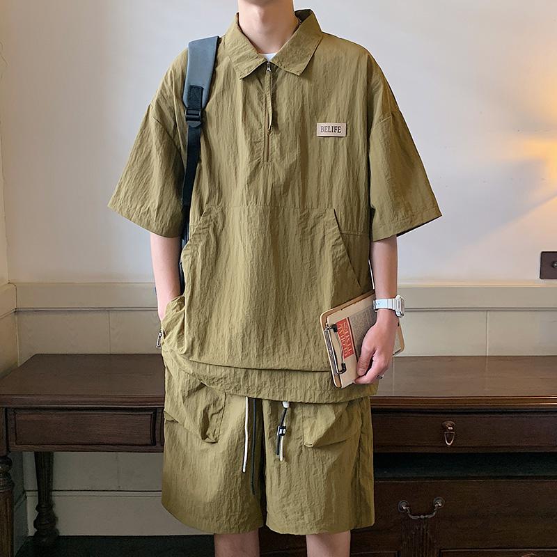 Summer Men&#39;s Cotton Short Sleeve Set Fashion Plain Color Tracksuits Casual T-shirt and Shorts Two-Piece Men Clothing Suit S-XXXL