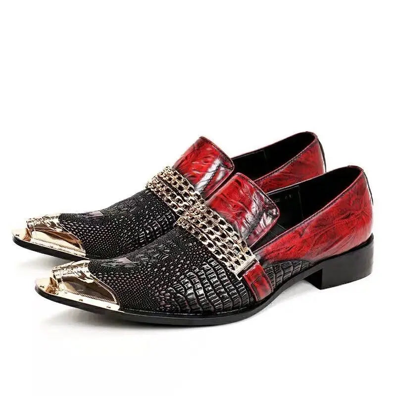Neu eingetroffen: rote spitze Herren-Lederschuhe aus echtem Leder mit Metallspitze und Kristall, handgemacht, modische Friseurschuhe