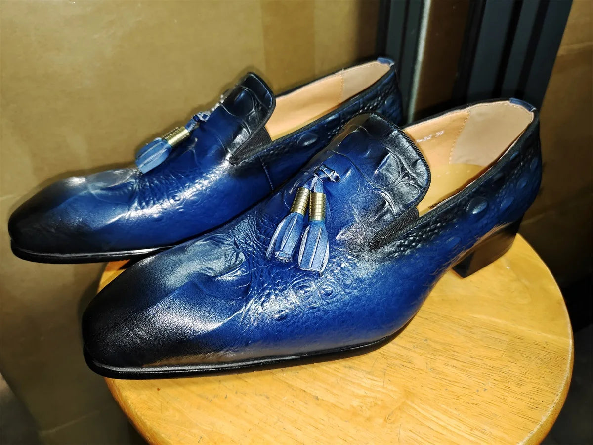 Men's Genuine Leather Tassel Loafers Black Formal Slip-On Dress Shoes Wedding Men's Footwear 2025 Style