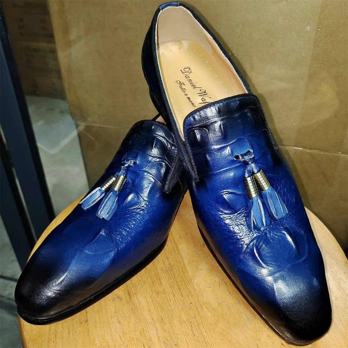 Men's Genuine Leather Tassel Loafers Black Formal Slip-On Dress Shoes Wedding Men's Footwear 2025 Style