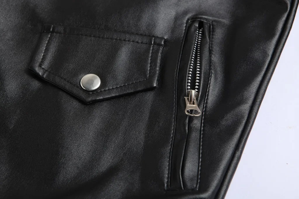 2026 Men's Biker Leather Jacket Large Size Stand Collar Zipper Colorful Jacket Youth Outerwear Casual Loose Fit Winter Coat