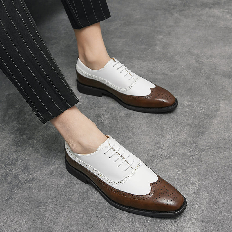 Herren Brogue-Schuhe mit Flügelkappe, Business-Oxford-Schuhe zweifarbig für Hochzeitsfeiern