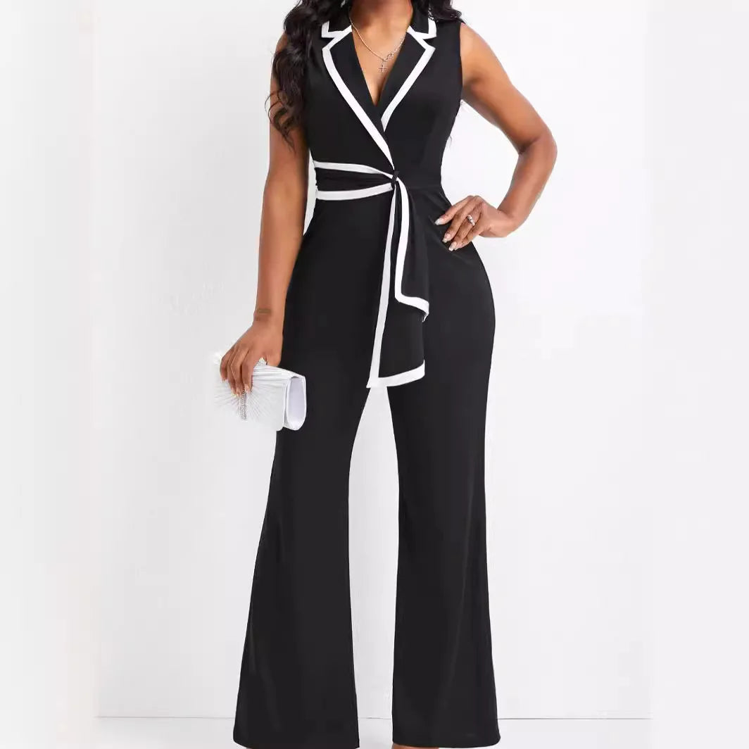 M3219 European and American cross-border summer women's new fashion v neck elegant elegant sleeveless jumpsuit wide-leg pants