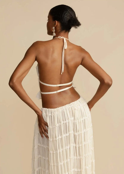Fashion Halter Neck Long Skirt Suit Women Backless Sling Top Lace Up Fold Maxi Skirts  New Summer Female 2 Piece Set Outfits
