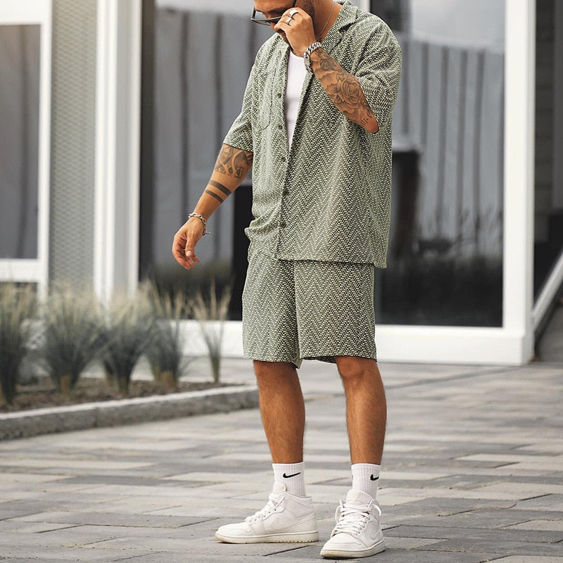 Mens Sets 2023 New Spring and Summer Sports Suit Casual Shirt and Shorts Two Piece Set Men&#39;s Wear Ropa Para Hombre