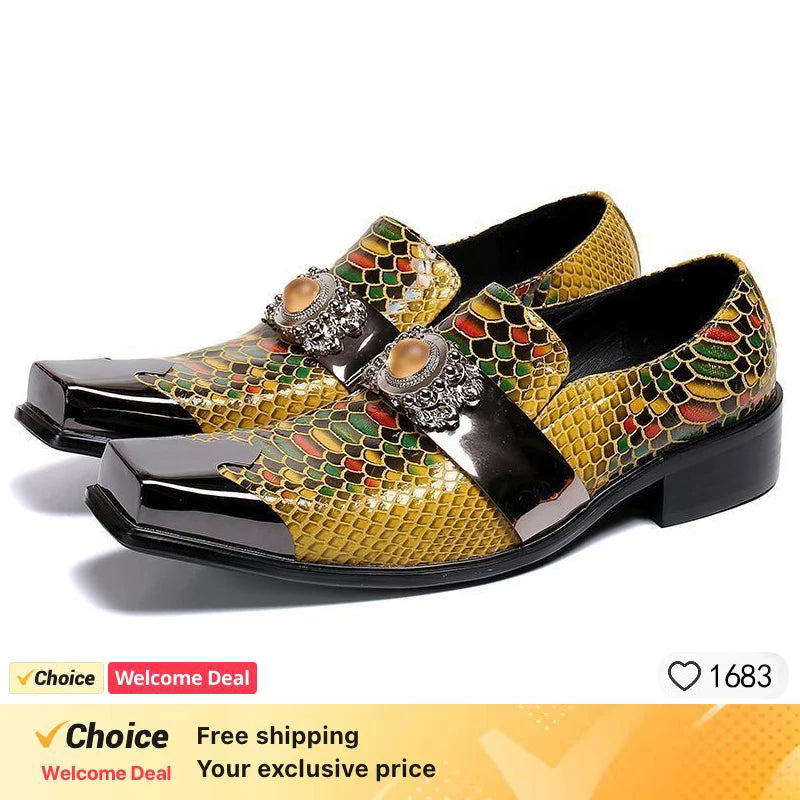 luxury mens shoes designer like snake pattern Dress shoes man Gentleman Slip On Oxfords genuine leather shoes for men Fashion