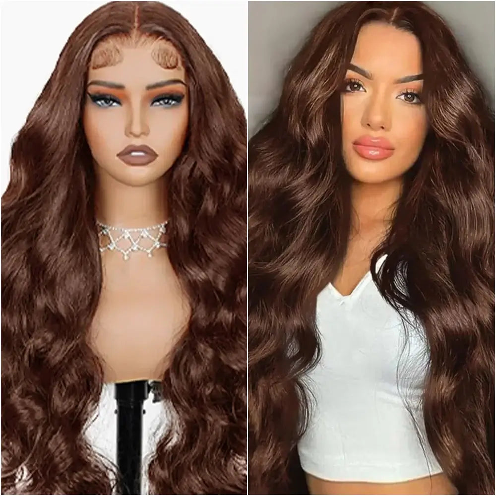 36 Zoll Schokoladenbraune Body Wave HD Lace Front Echthaarperücke Brasilianische 13x6 Lace Frontal Perücken Vorgezupft für Frauen 200 Dichte