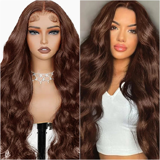 36 Zoll Schokoladenbraune Body Wave HD Lace Front Echthaarperücke Brasilianische 13x6 Lace Frontal Perücken Vorgezupft für Frauen 200 Dichte