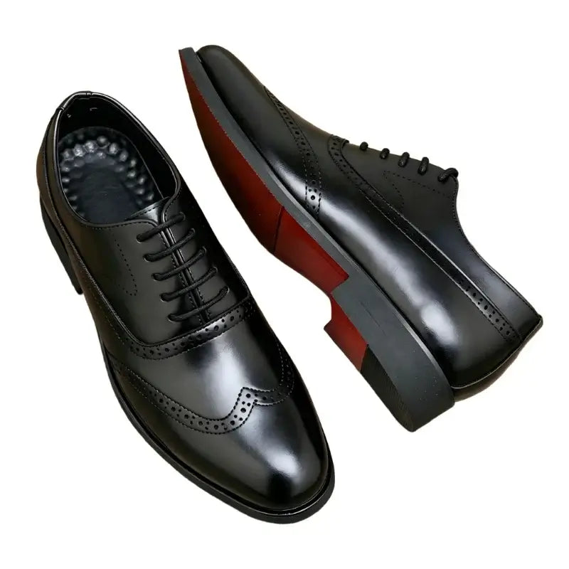 Herren Schwarze Brogue Oxford Schuhe Formelle Anzugschuhe für Business Hochzeit Rote Sohle Bequeme Schnürschuhe