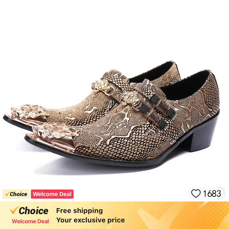 new arrival red genuine leather pointed toe metal tip crystal  handmade men leather dress shoes fashion hairdresser shoes