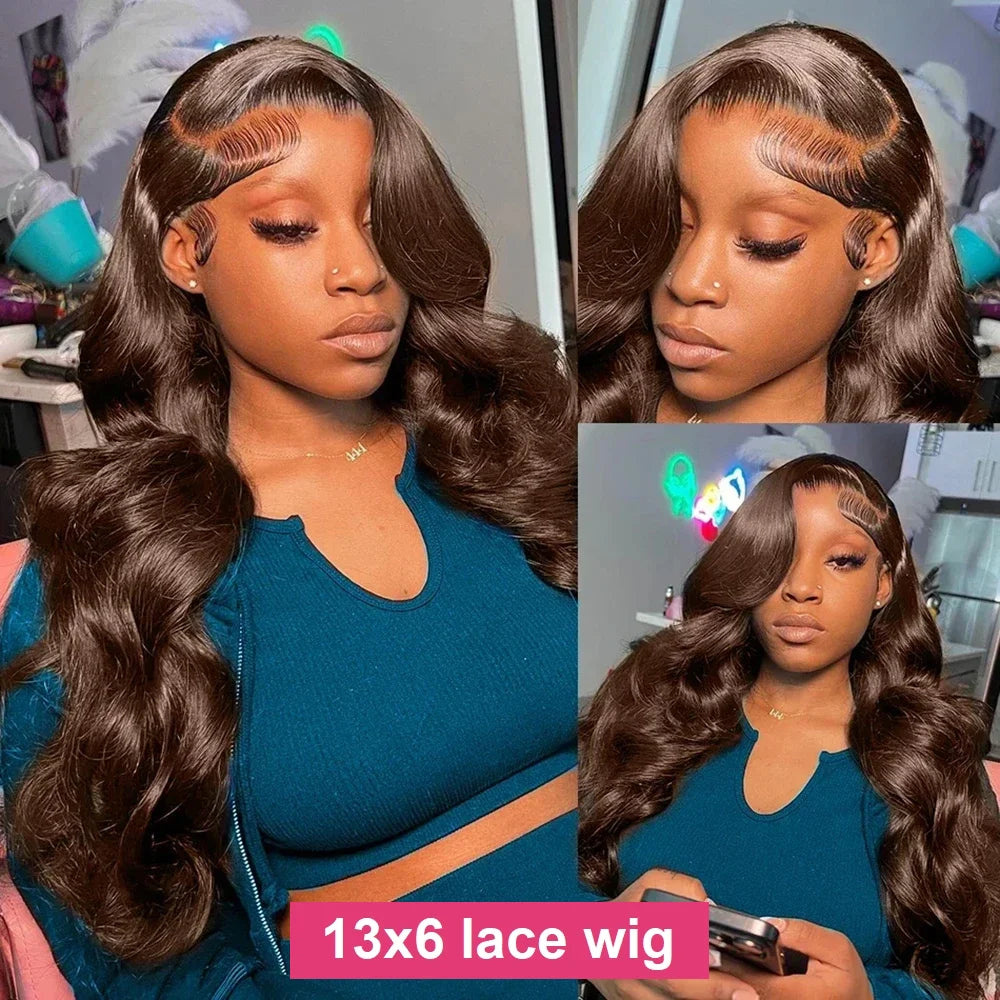 Body Wave Wig 46 Inches #4 Chocolate Brown Remy Hair 13x4 13x6 HD Transparent Lace Frontal Wigs Pre Plucked Human Hair For Women