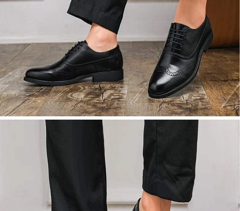 Herren Schwarze Brogue Oxford Schuhe Formelle Anzugschuhe für Business Hochzeit Rote Sohle Bequeme Schnürschuhe