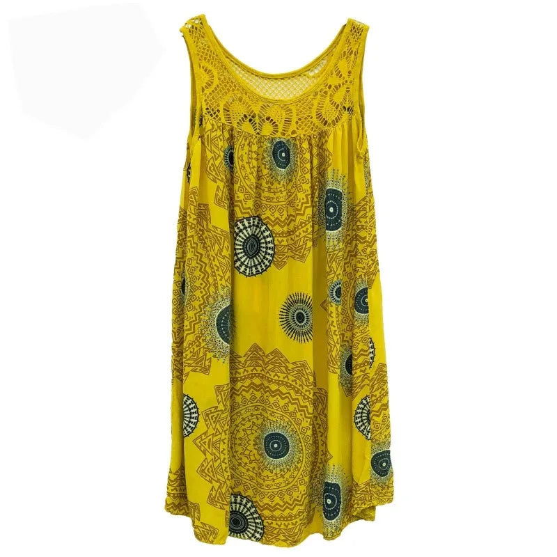 Damenbekleidung Sommer ärmelloses Trägerkleid Spitzenmuster ärmellos großer Schwung lockeres sexy Kleid langer Rock Übergröße