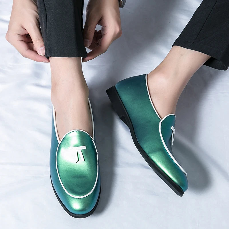 HKDQ Fashion Purple Men's Dress Shoes Trendy Slip-on Social Elegant Evening Shoes Man Lightweight Leather Loafers Shoes For Men