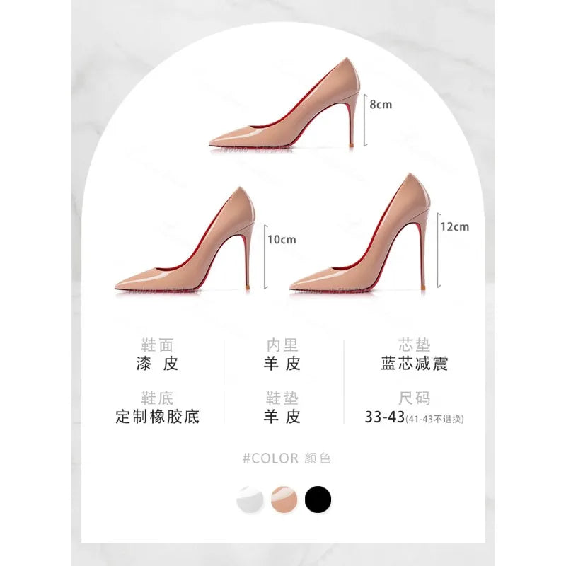 2026 Spring New High-end Black High-heeled Shoes for Women, Thin-heeled, Pointed Toe, Patent Leather, Elegant Single Shoes
