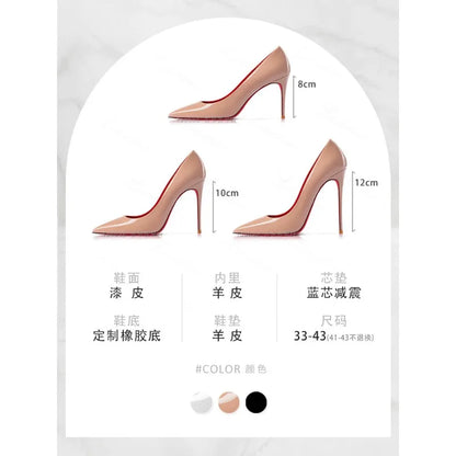 2026 Spring New High-end Black High-heeled Shoes for Women, Thin-heeled, Pointed Toe, Patent Leather, Elegant Single Shoes