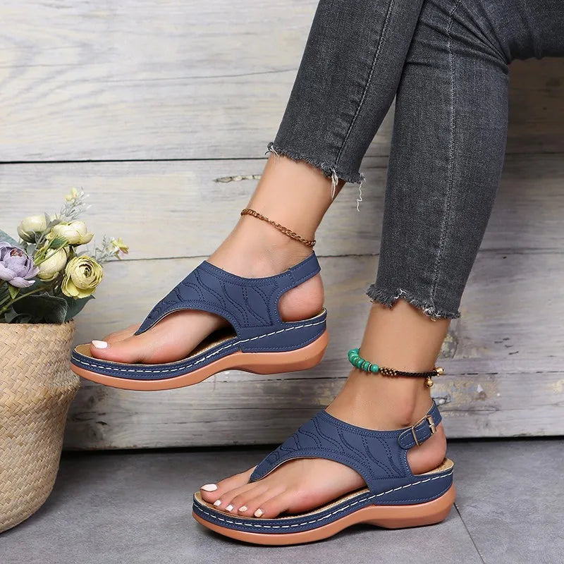 2023 Summer Women Strap Sandals Women's Flats Open Toe Solid Casual Shoes Rome Wedges Thong Sandals Sexy Ladies Shoes