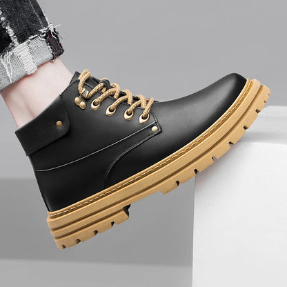 Man Elevator Oxford Chunky Shoes Men Chelsea Boots Leather Ankle Sneakers  Plus Size 37-48