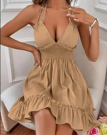 Sexy Deep V Neck Tank Top Women's Clothing Open Back Parallel Wrinkle Dress European And American Cross-border Popular Dress