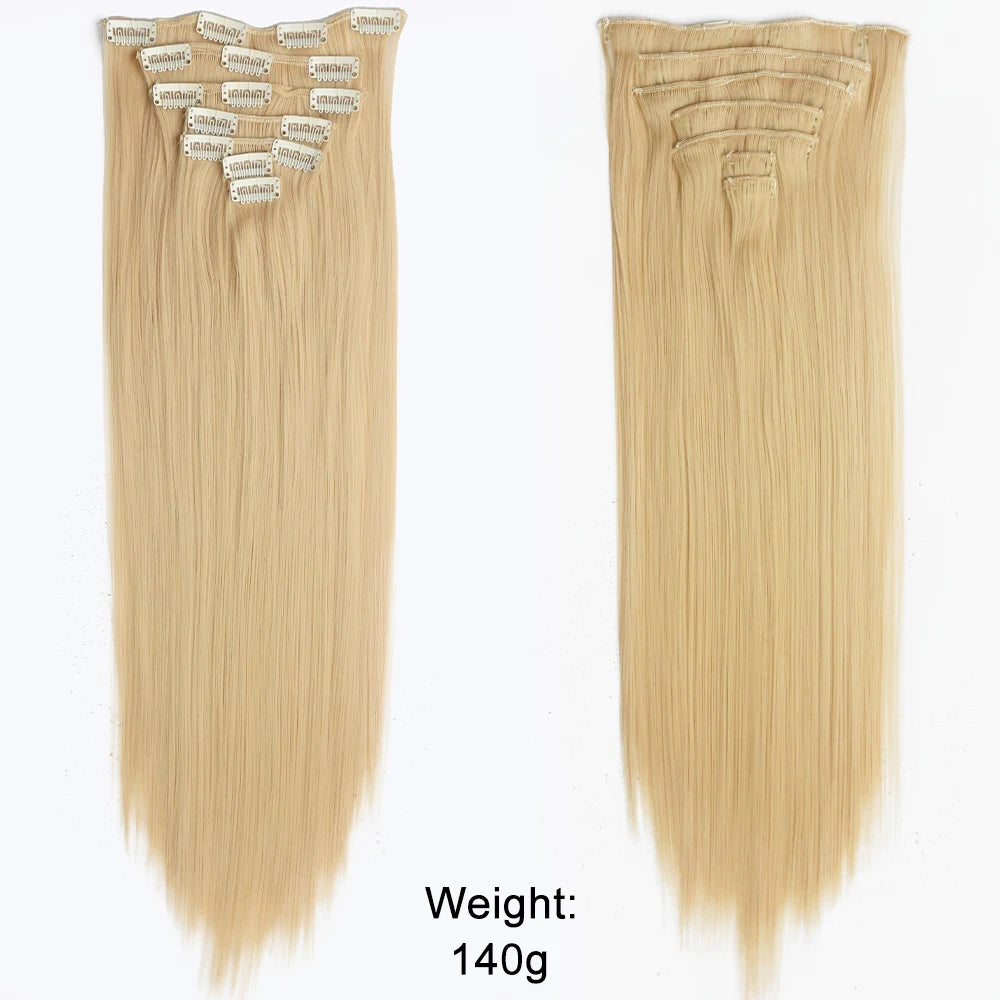 7Pcs/Set 16 Clips Hair Extension Black Long Straight Natural Hair Ombre Hairpiece Heat Resistant Fiber for Women Hairstyle