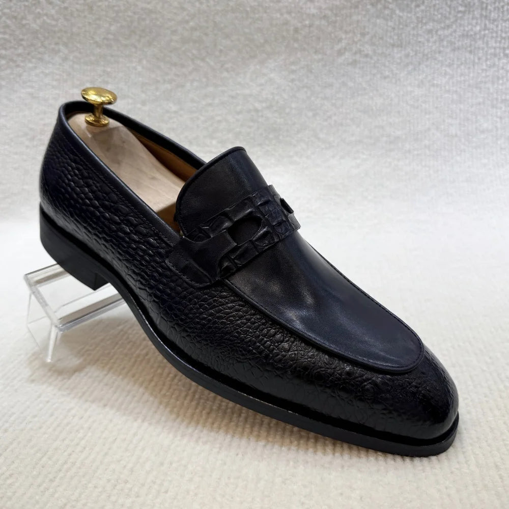 Luxus-Herrenschuhe aus echtem Leder mit Krokoprägung, Hochzeits-Loafer, Business-Büro-Slipper mit Doppelschnalle