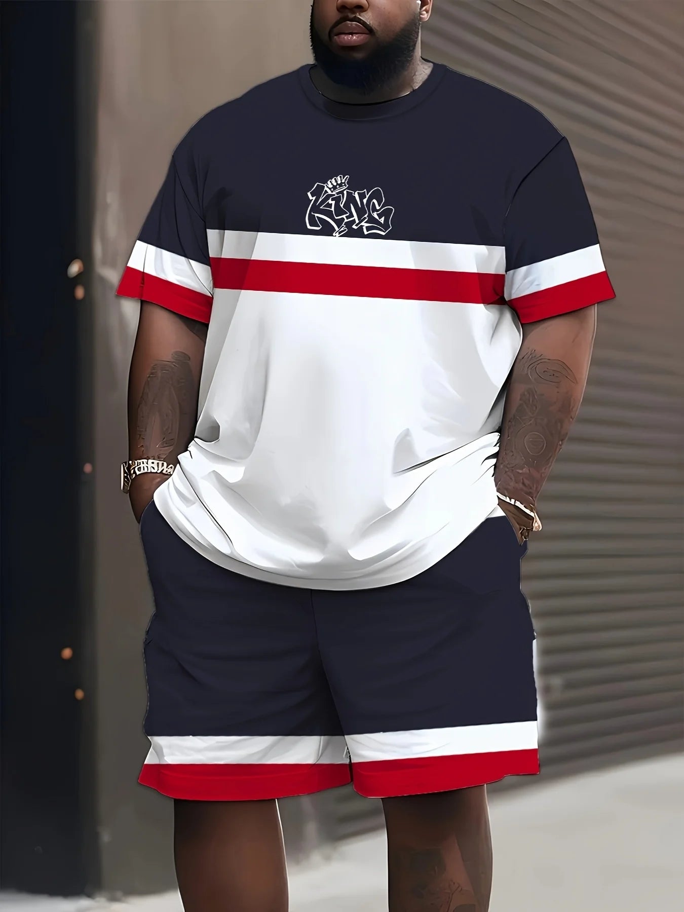 New Plus Size Men's T-shirt And Shorts Set Summer Casual Daily Men's Short Sleeve Top Urban Street Men's Fashion T Shirt Shorts
