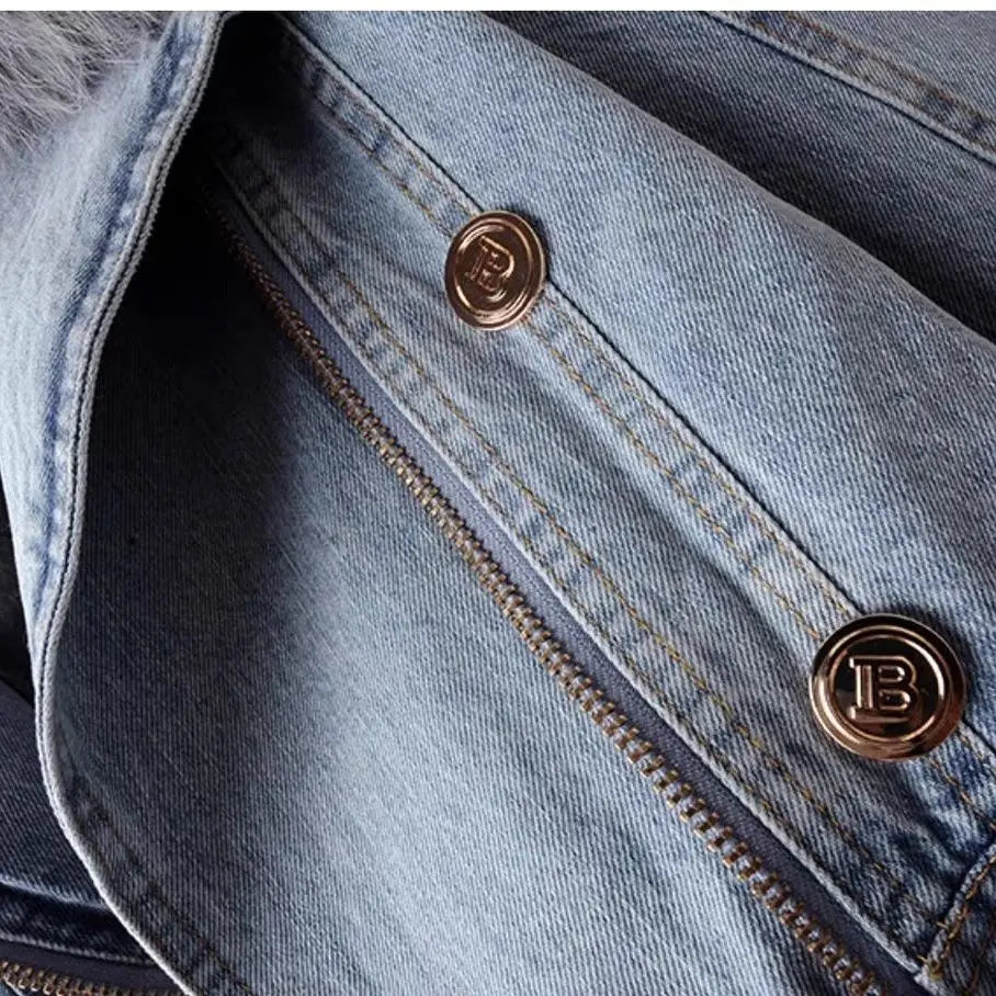 2023 New Women Faux Fox Fur Collar Jean Coat Winter Jacket Female Short Warm Parkas Rabbit Hair Lining Outwear Fashion Overcoat