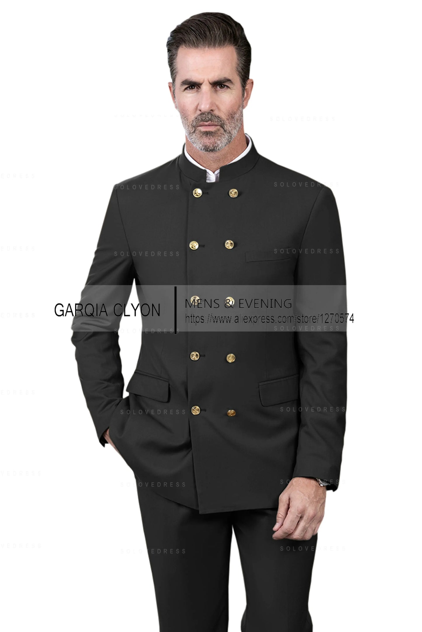 2 Piece Stand Collar Double-Breasted Chinese Style  Men's Suits With 3 Real Pocket Wedding SuitsTailored Fit (Blazer+Pants)