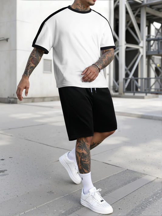 New Harajuku T-Shirt Men's Summer Loose Daily Couple Suit Outdoor Street Short Sleeve Shorts Two Piece Men Summer Suit