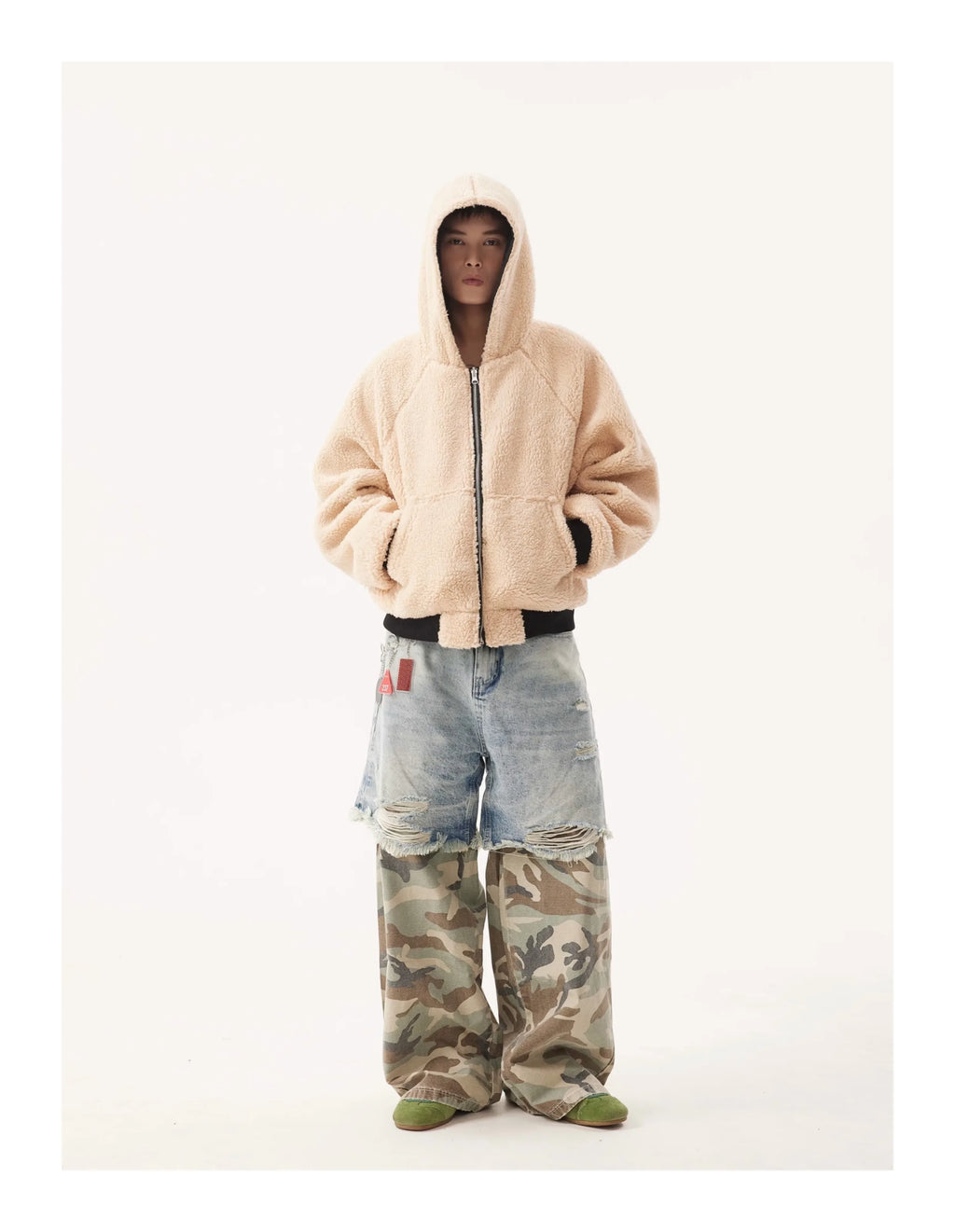 PFNW Niche Design Men's Jeans Washed Distressed Colorblock Splic Fake Two Piece Loose Straight Trousers Wide Leg Pants 28W5474