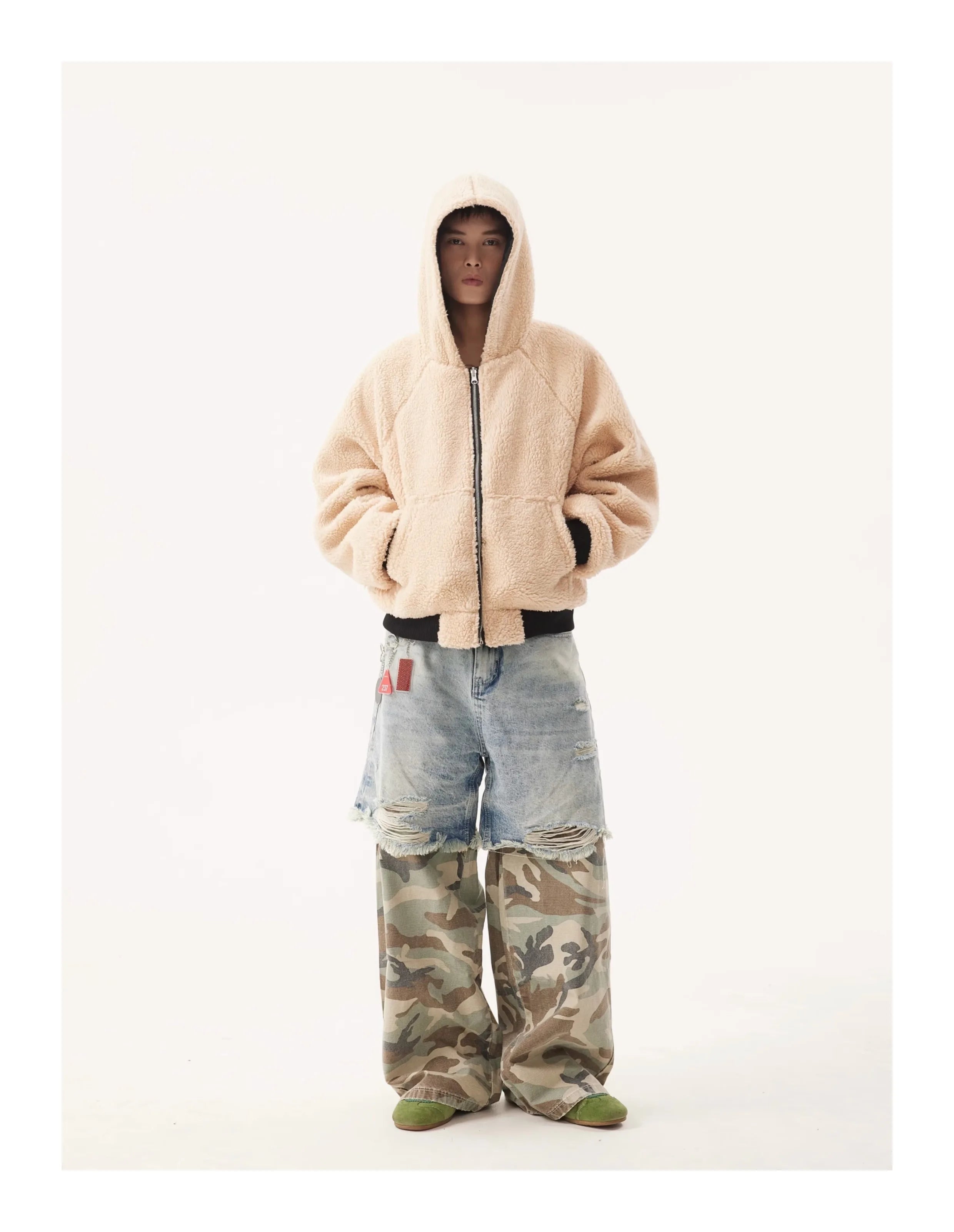 PFNW Niche Design Men's Jeans Washed Distressed Colorblock Splic Fake Two Piece Loose Straight Trousers Wide Leg Pants 28W5474