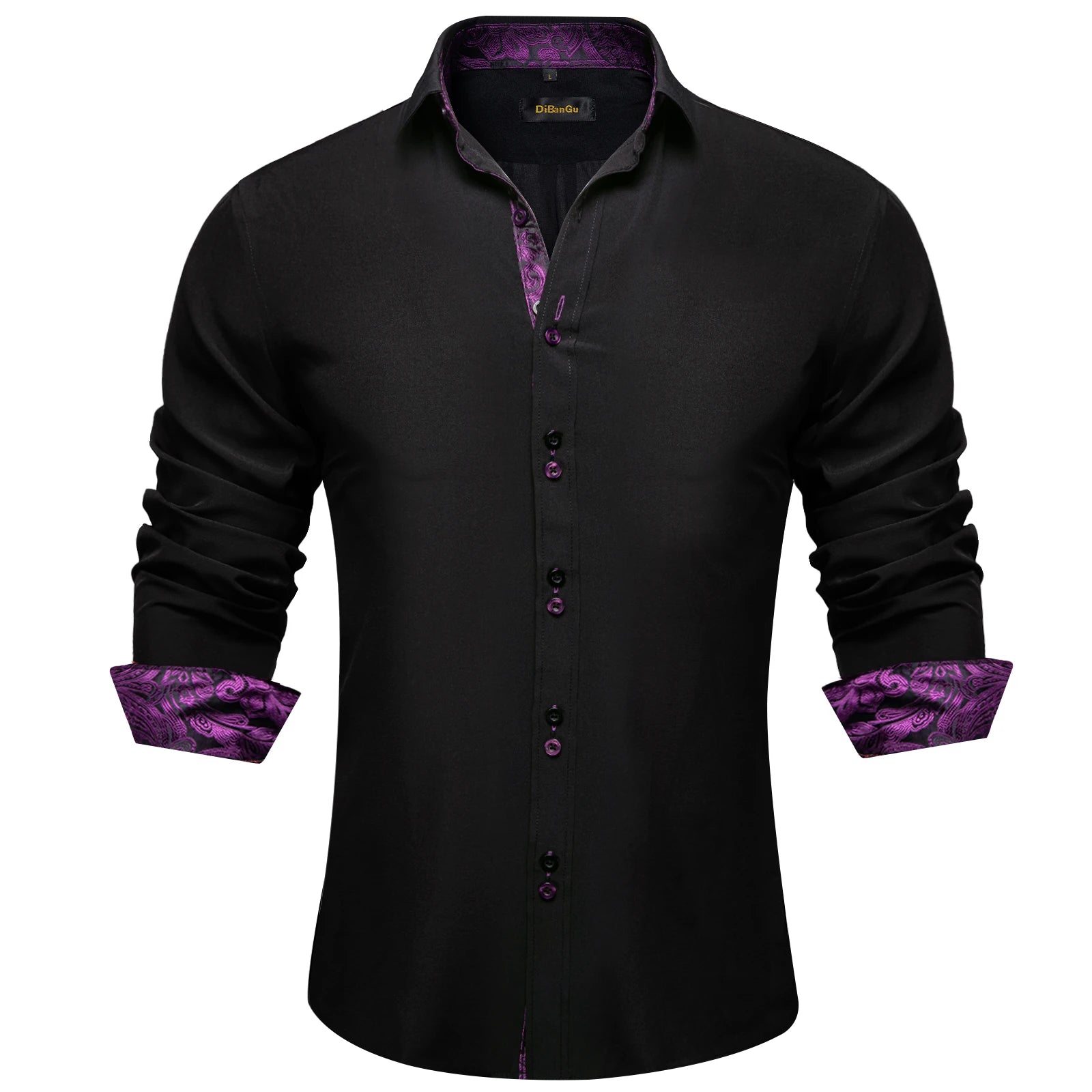 Men's Casual Long Sleeve Shirt with Inner Paisley Contrast Pattern Elegant Turn Down Collar Dress Shirt for Business Date Tops