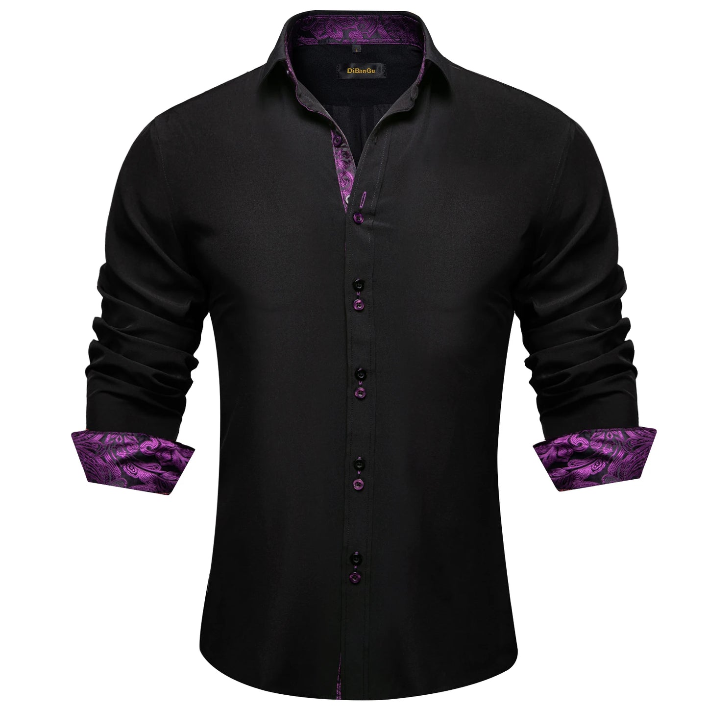 Men's Casual Long Sleeve Shirt with Inner Paisley Contrast Pattern Elegant Turn Down Collar Dress Shirt for Business Date Tops