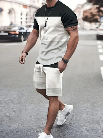 New summer men's sportswear short-sleeved T-shirt suit two-piece outdoor travel clothing oversized shorts training clothes