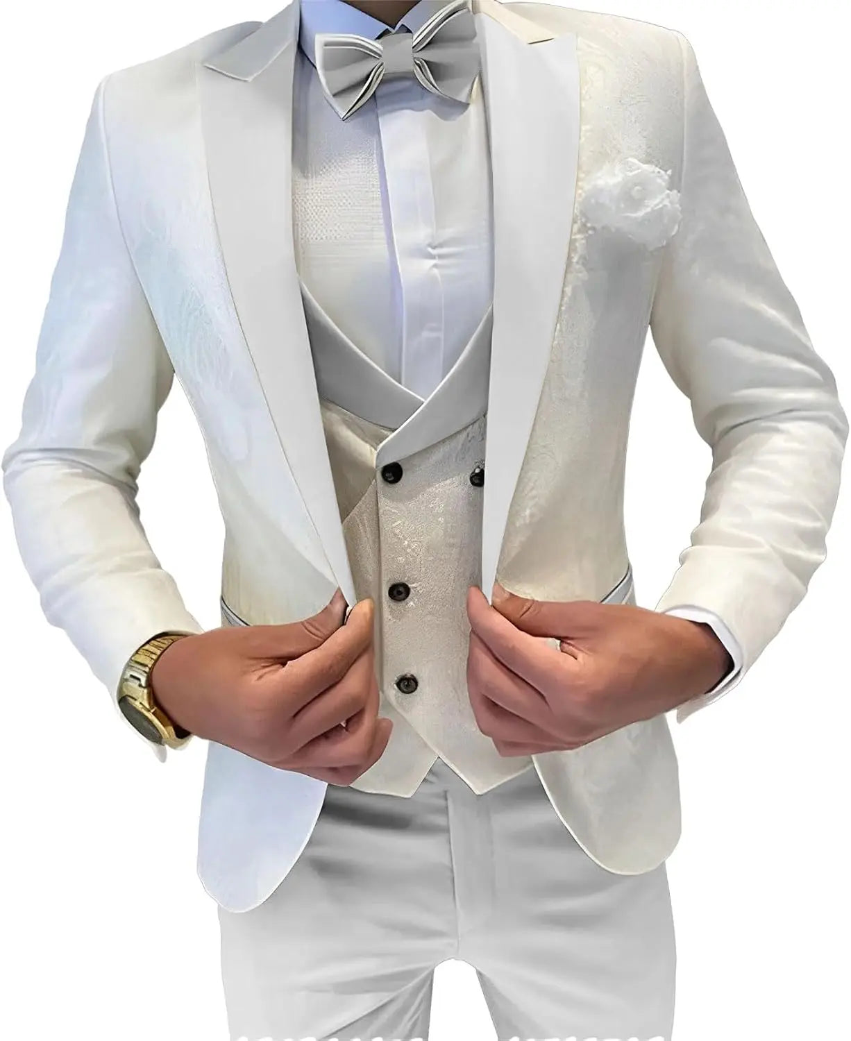 Mens Jacquard Suit 3 Piece Slim Fit Suits Prom Formal Business Suit for Men Jacket Vest Pants Wedding Suit