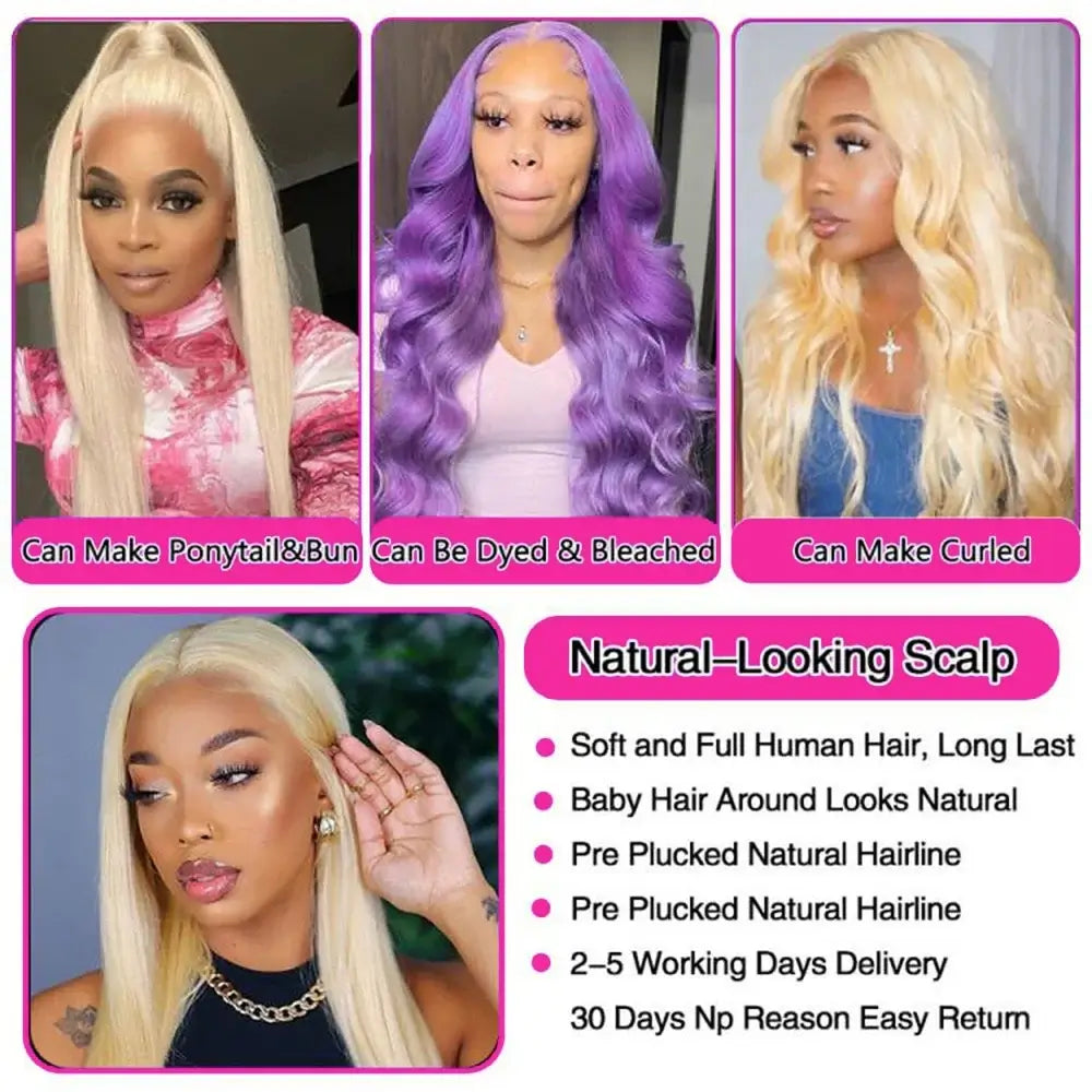 613 Farbiges glattes Echthaar 13x4 HD Blonde Lace Front Perücken 200 Dichte 13x6 Transparente Full Lace Frontal Perücken 44 46 Zoll