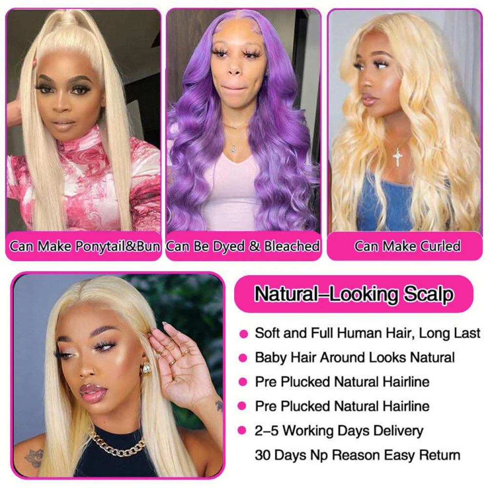 613 Colored Straight Human Hair 13x4 HD Blonde Lace Front Wigs 200 Density 13x6 Transparent Full Lace Frontal Wigs 44 46 Inches