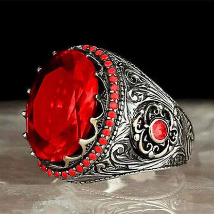 New Inlaid Emerald Men's Luxury Ring Personality Retro Domineering Personality Ring To Attend The Banquet Party Jewelry